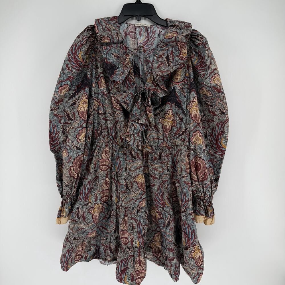 Ulla Johnson Women's Caris Carmine Batik Floral Puff Sleeve Mini Dress Small/Med - Picture 2 of 11